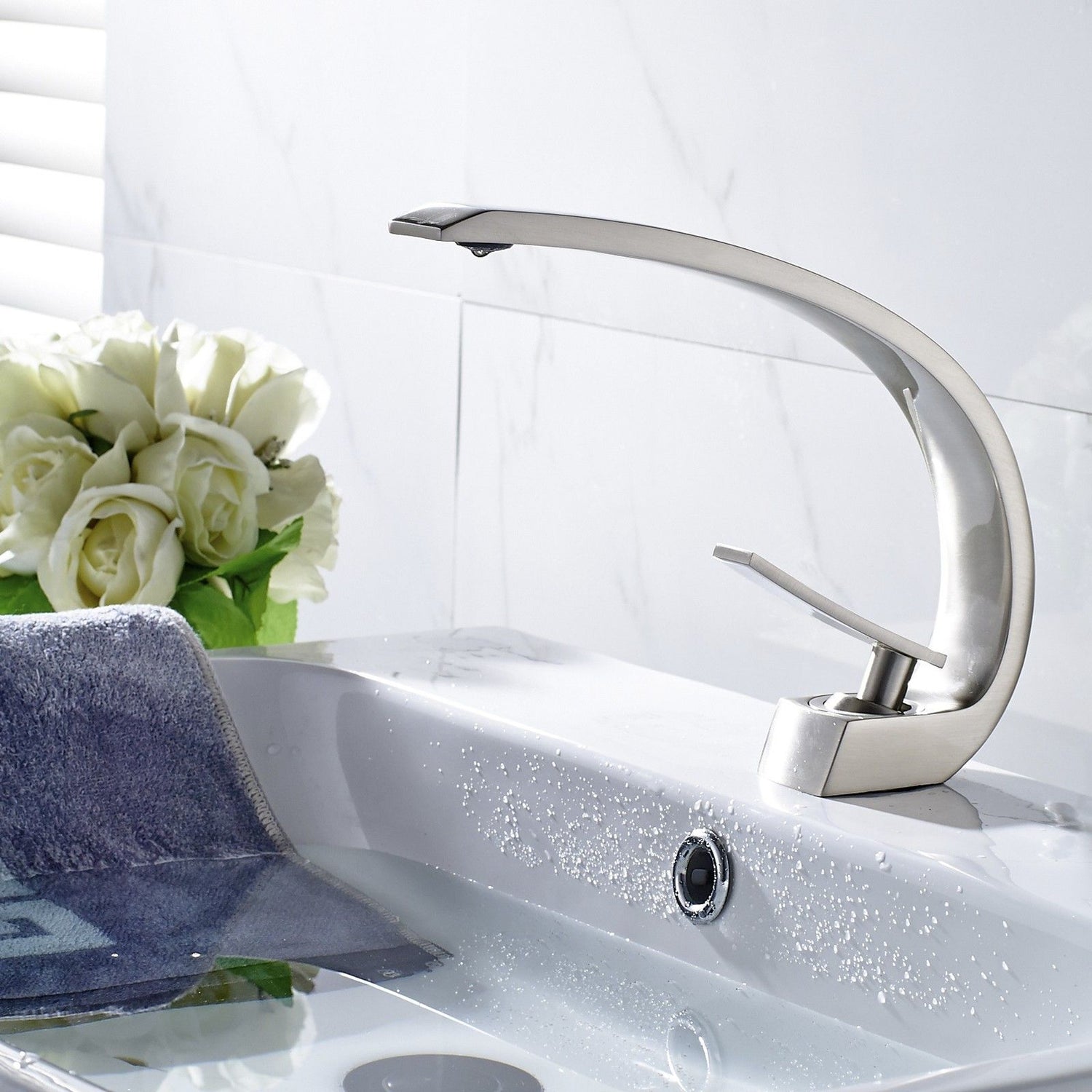 Brushed nickel geometric shapes faucet
