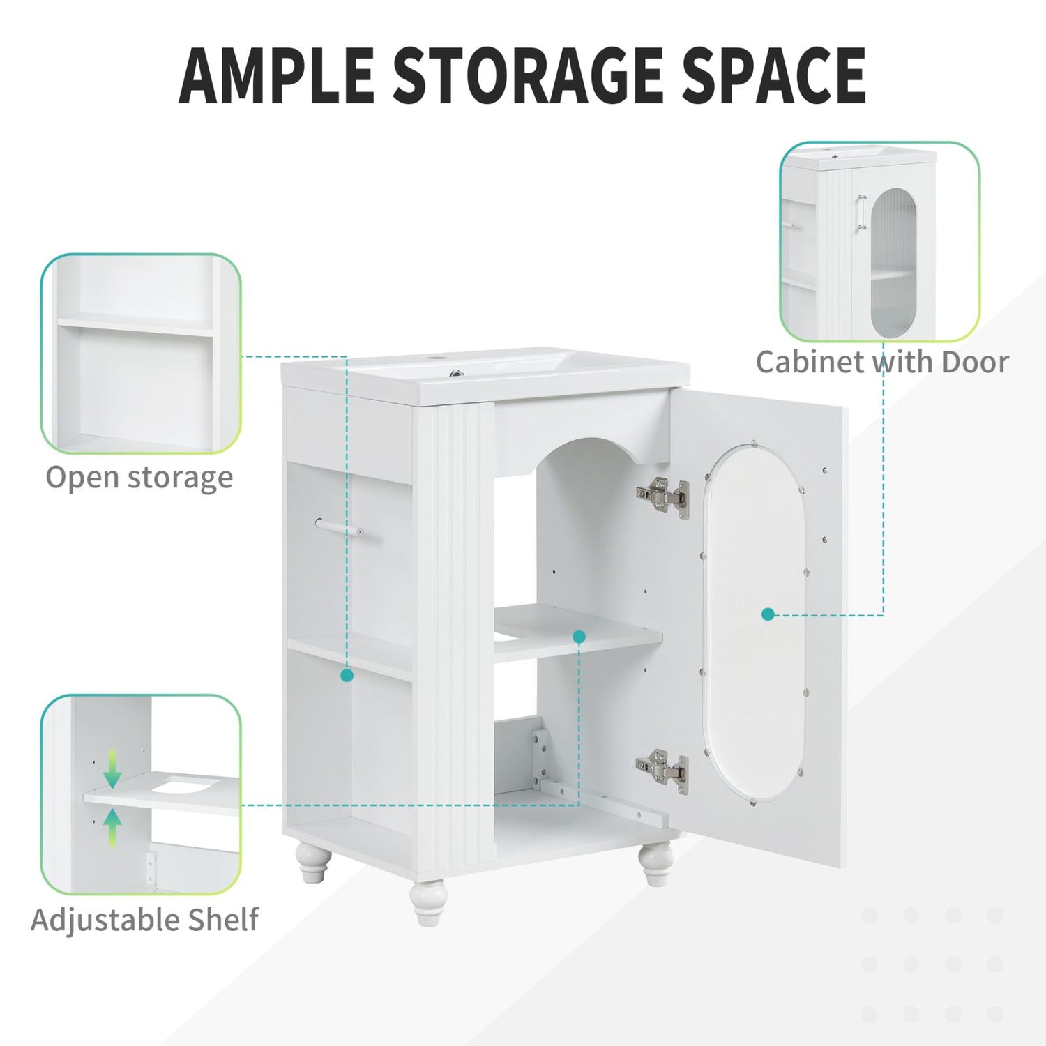 Ample storage space 30&quot; white bathroom vanity 
