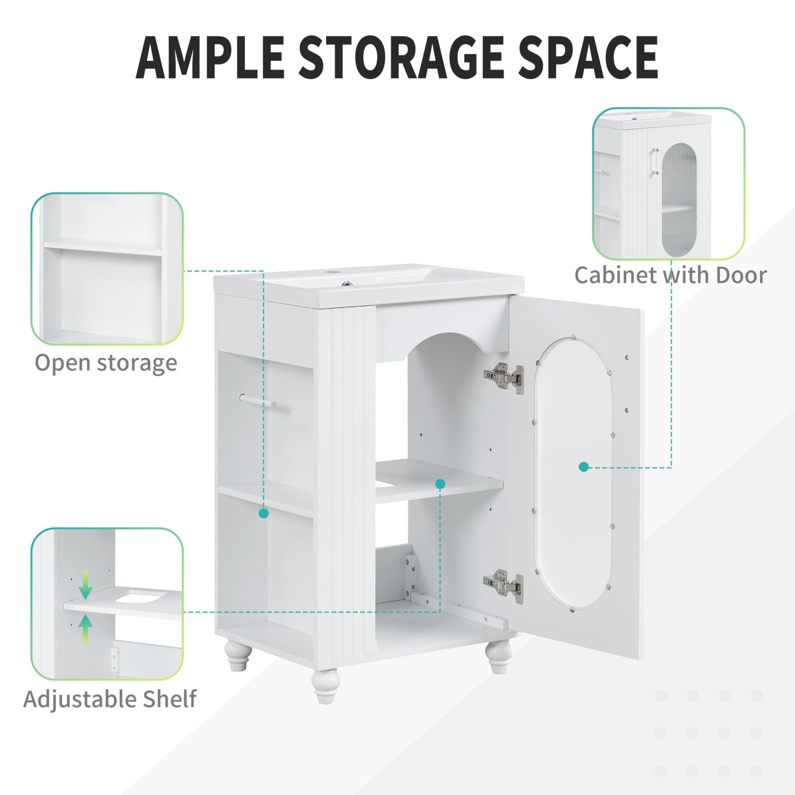 Ample storage space 30&quot; white bathroom vanity 