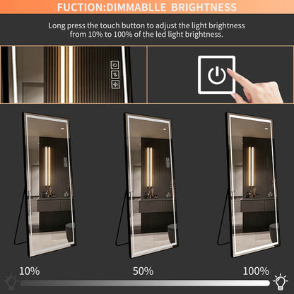 65"x21" LED-Ganzkörperspiegel mit Standfuß, 3-farbig dimmbare Beleuchtung