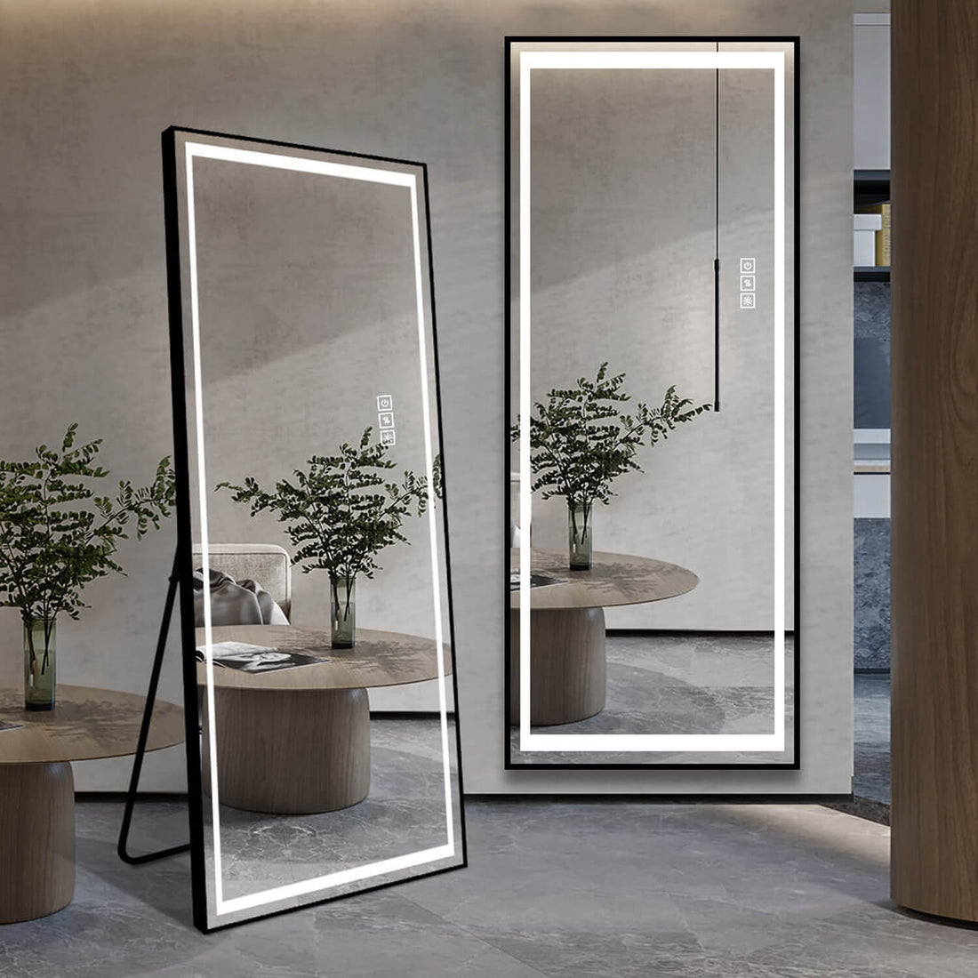 65"x21" Full Length LED Mirror with Stand, 3-Color Dimmable Lights