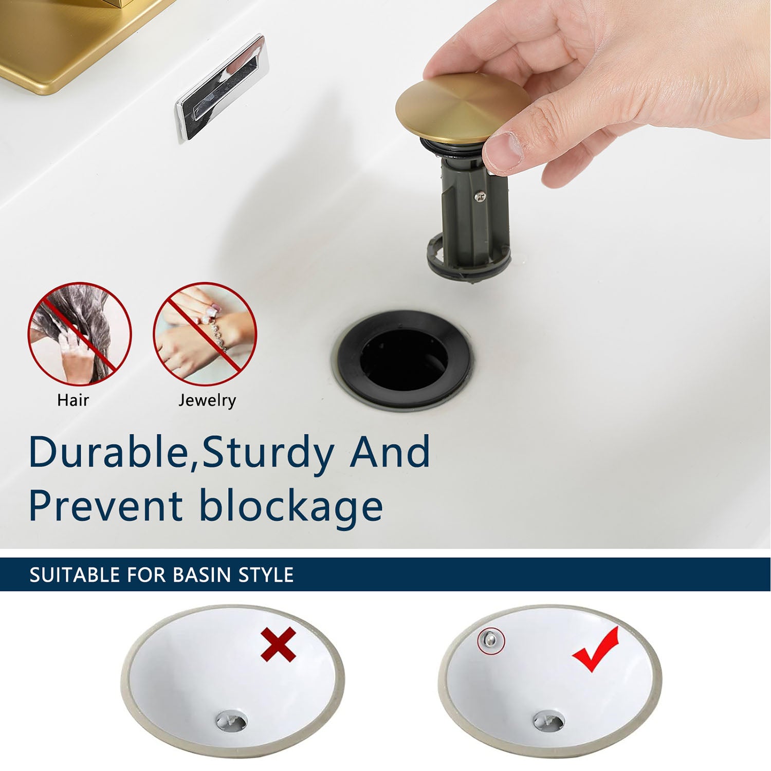 Brushed Gold Single Handle Waterfall Bathroom Faucet with Pop Up Drain and Deck Plate