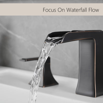 water flow from 8 Inch 3 Hole Oil Rubbed Bronze Waterfall Bathroom Faucet