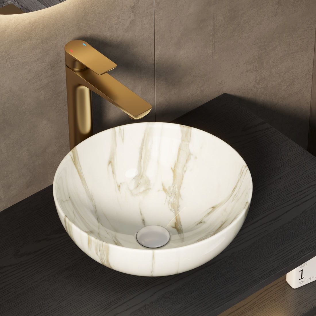 14 White Ceramic Bowl Above-Counter Vessel Sink with Stone Pattern above-counter vessel design interior drain