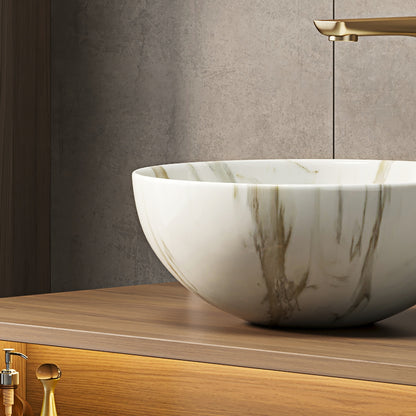 14 White Ceramic Bowl Above-Counter Vessel Sink with Stone Pattern curved bowl stone-patterned exterior