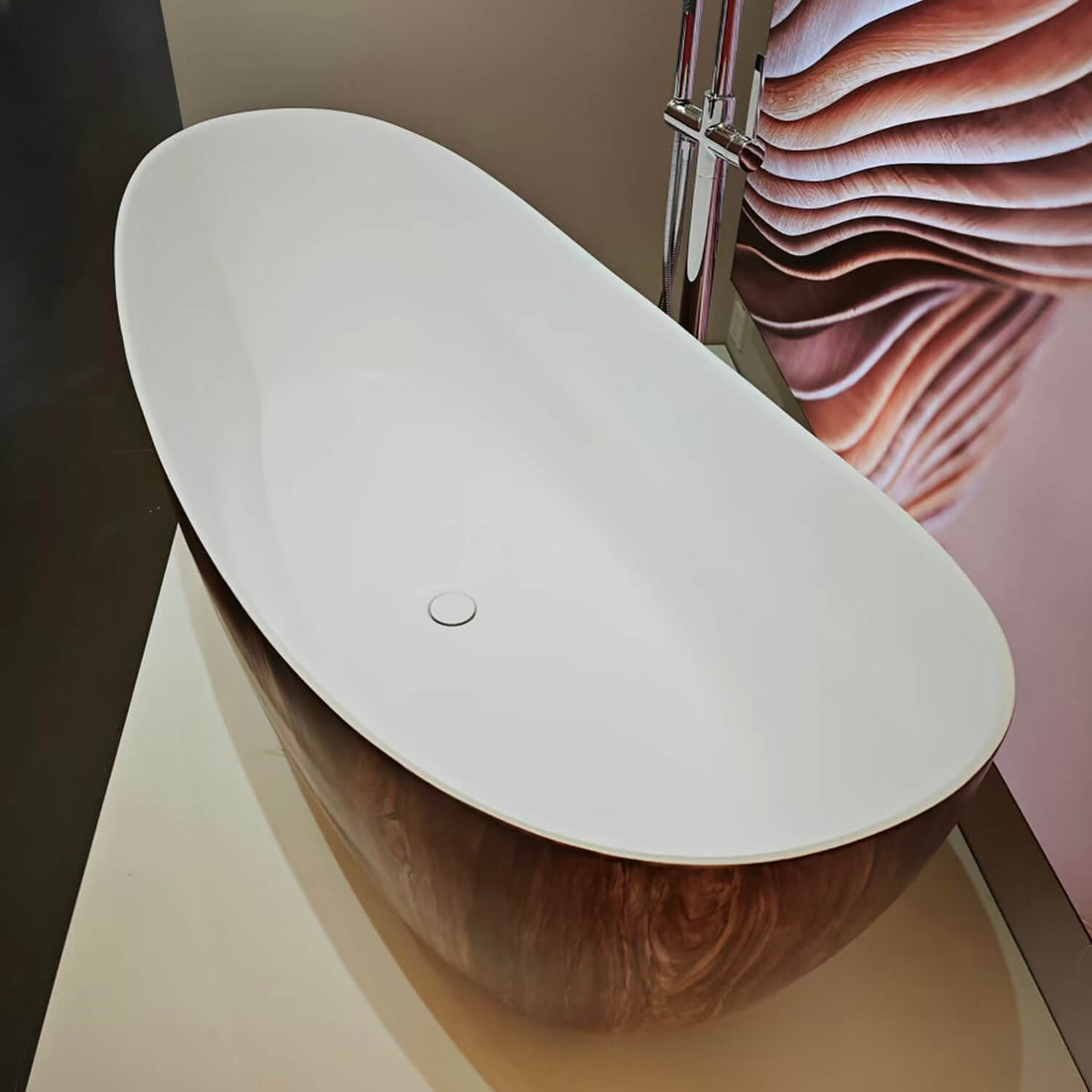 67" Brown Wood Grain Double Slipper Solid Surface Freestanding Soaking Tub