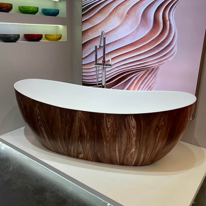 67" Brown Wood Grain Double Slipper Solid Surface Freestanding Soaking Tub