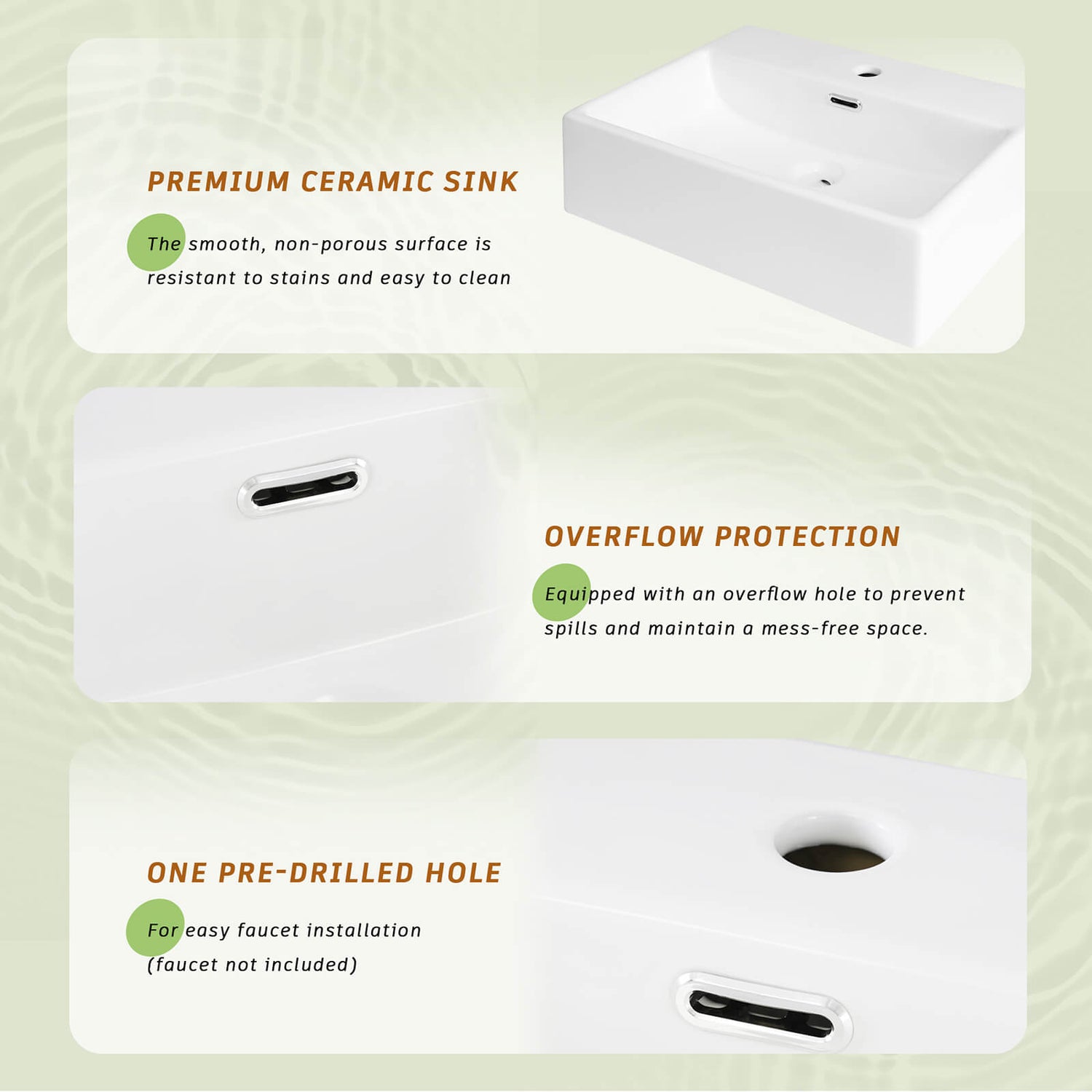 20 Inch Ceramic Sink with Frosted Glass Door Green Vanity Details