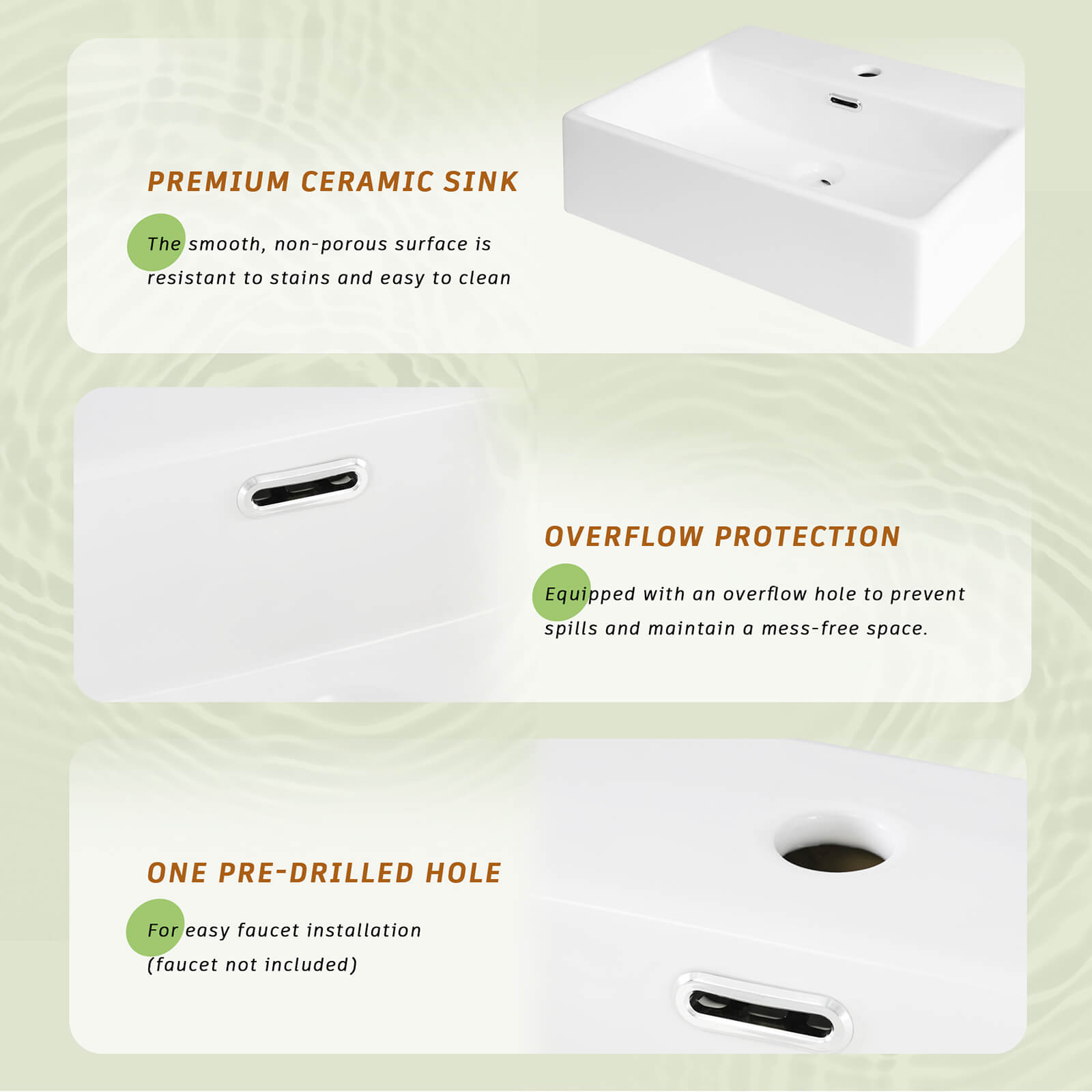 20 Inch Ceramic Sink with Frosted Glass Door Green Vanity Details