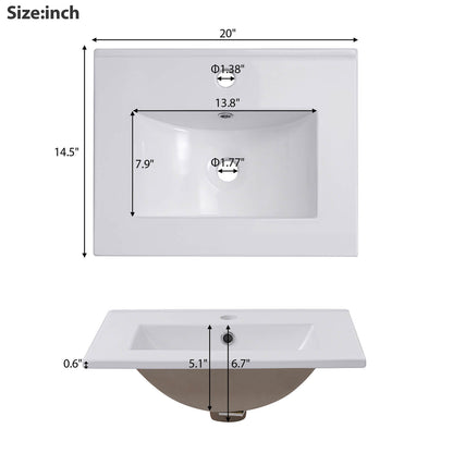 20 Inch Grey Green Single Door Bathroom Vanity Ceramic Sink Overall Specifications