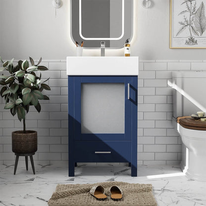 20 inch Blue Vanity with Frosted Glass Door