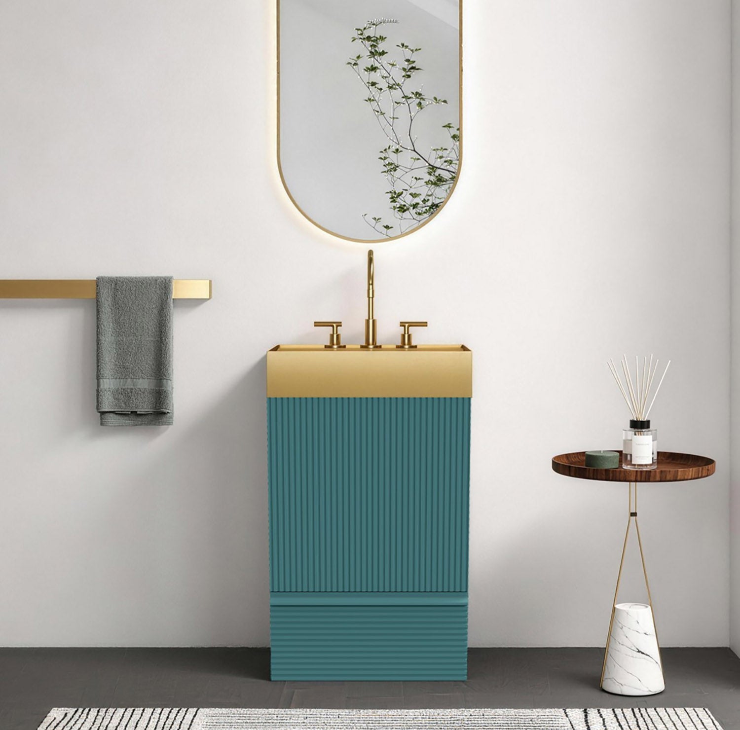 20 inch Compact Fluted Green Freestanding Bathroom Vanity