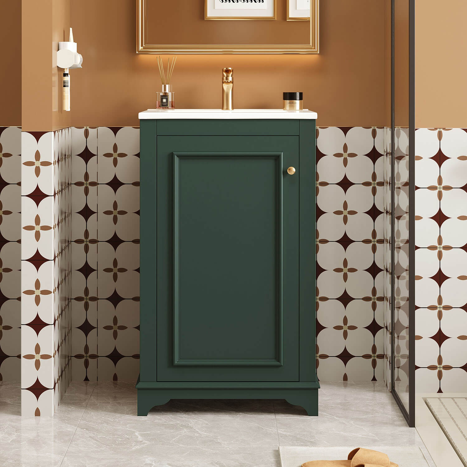 20 inch Green Freestanding Bathroom Vanity with White Ceramic Sink