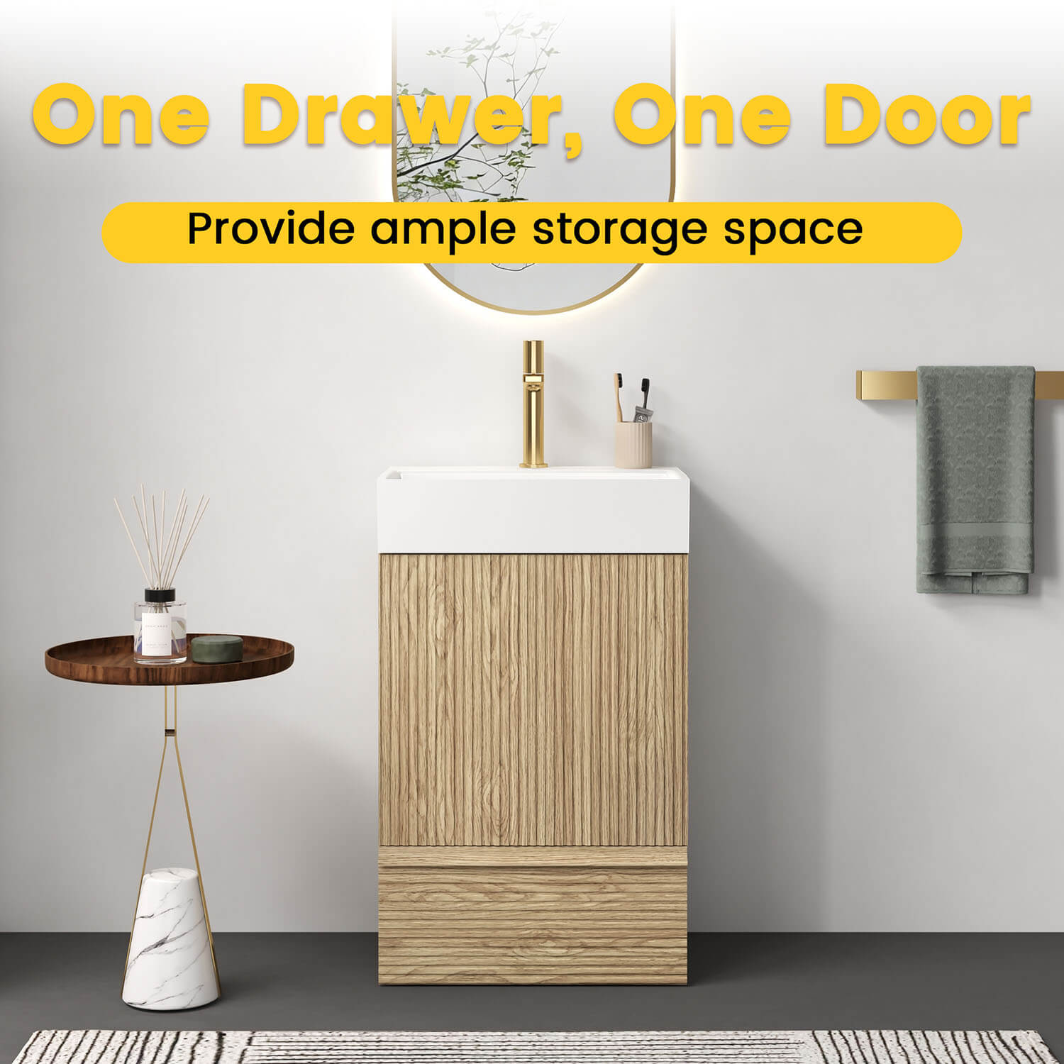 20 inch bathroom vanity with one door and one drawer storage