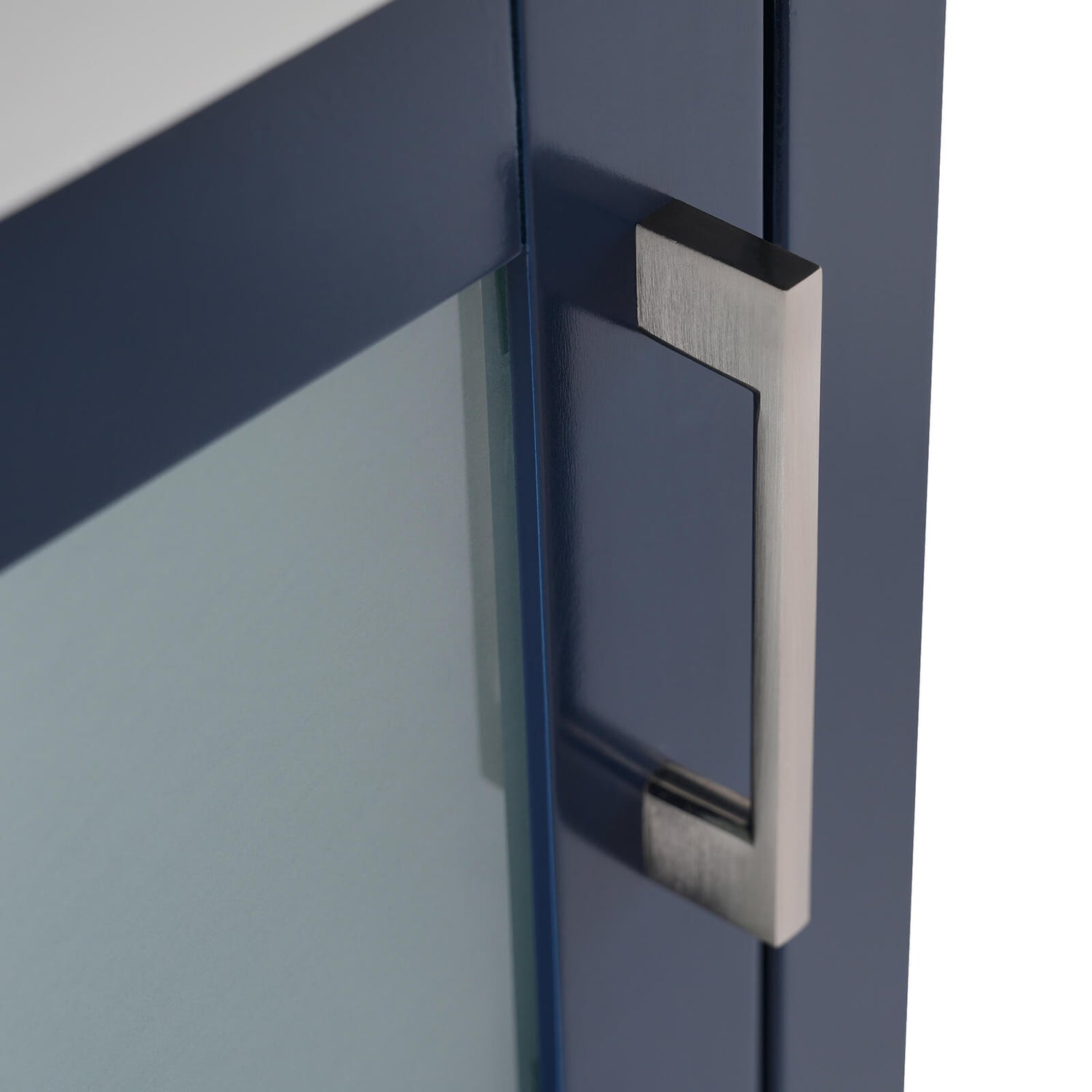 20 inch blue dresser with frosted glass door handle detail