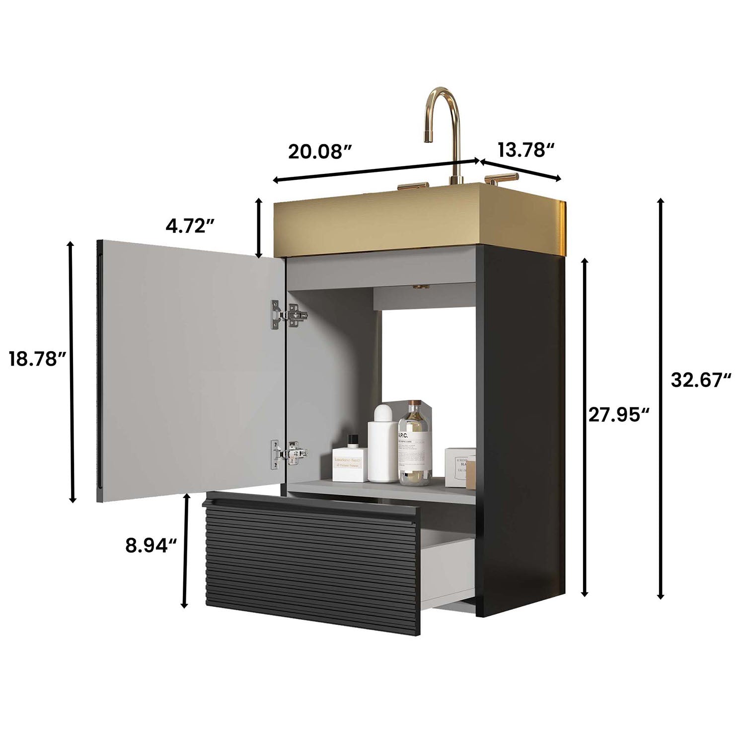 20 inch compact black bathroom vanity dimensions