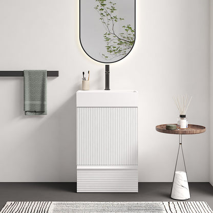 20 inch fluted white bathroom vanity with ceramic sink modern freestanding cabinet