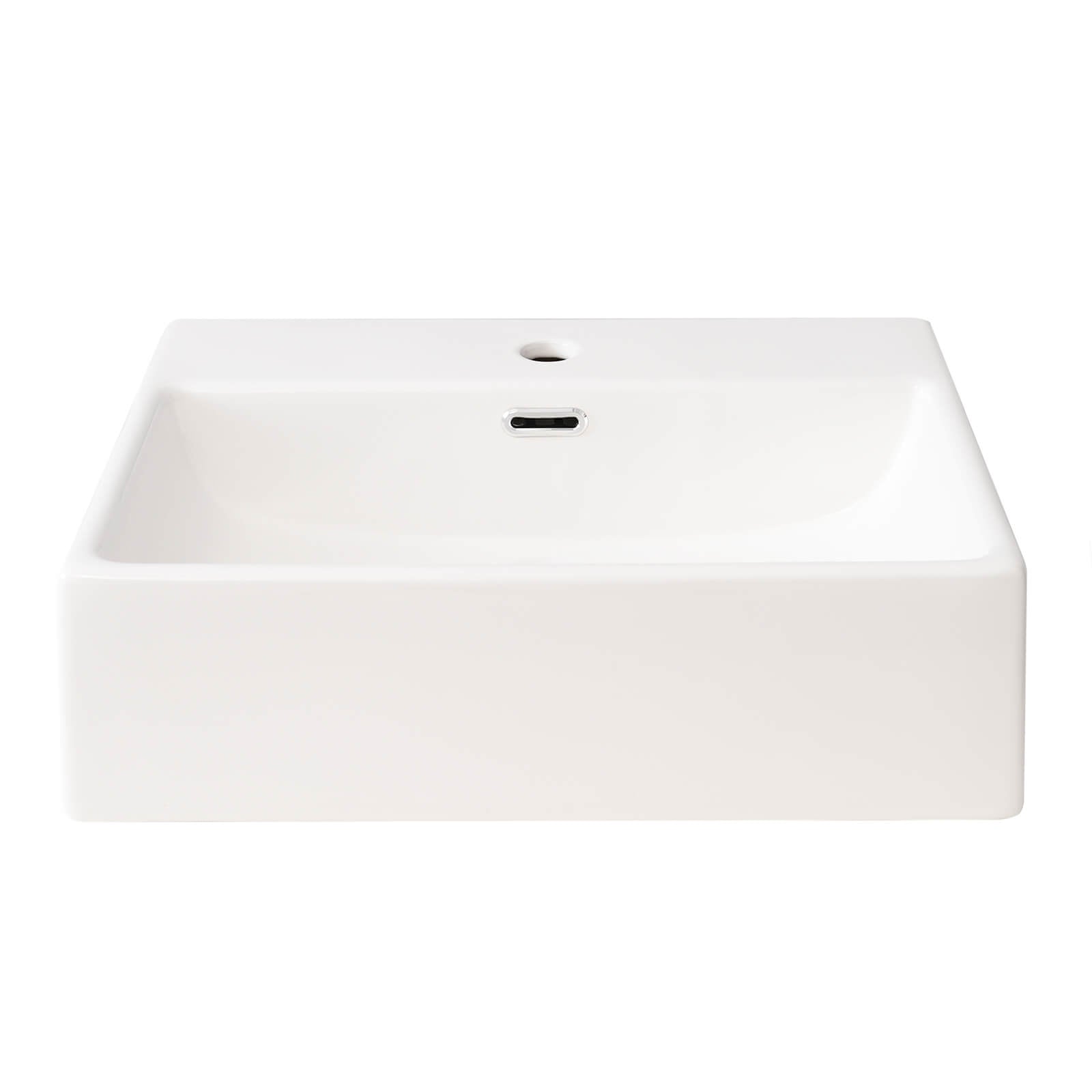 20 inch sink front view of blue vanity with frosted glass door