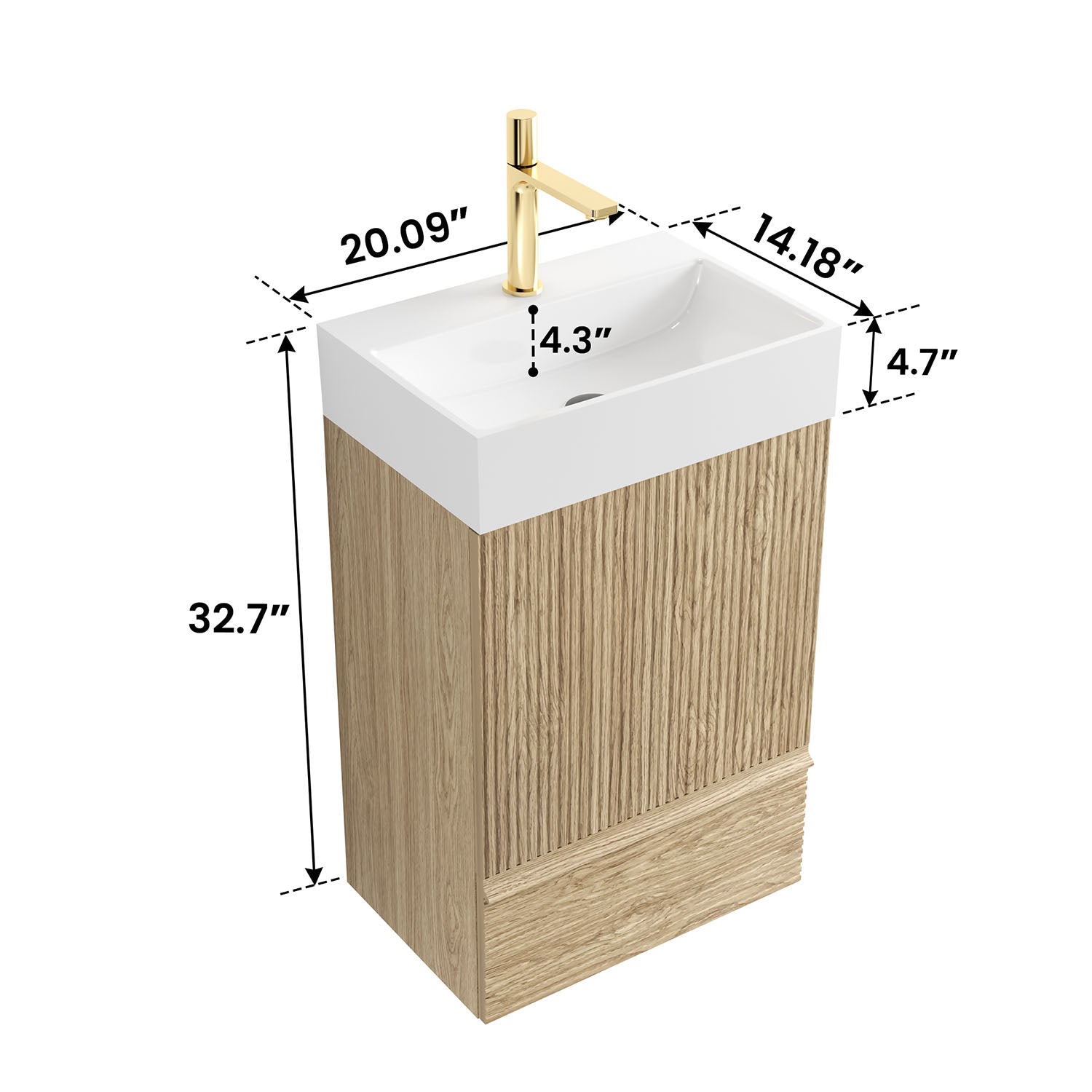 20 inch white oak fluted bathroom vanity dimension