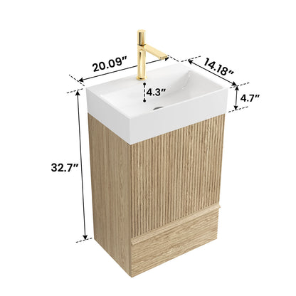20 inch white oak fluted bathroom vanity dimension