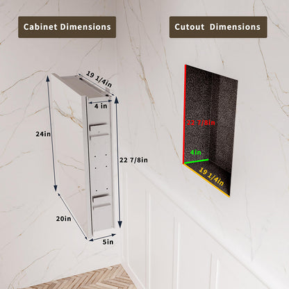 20 x 24-inch medicine cabinet and recessed wall opening dimensions.
