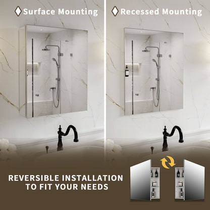 20 x 24-inch medicine cabinet showing surface and recessed mounting options.