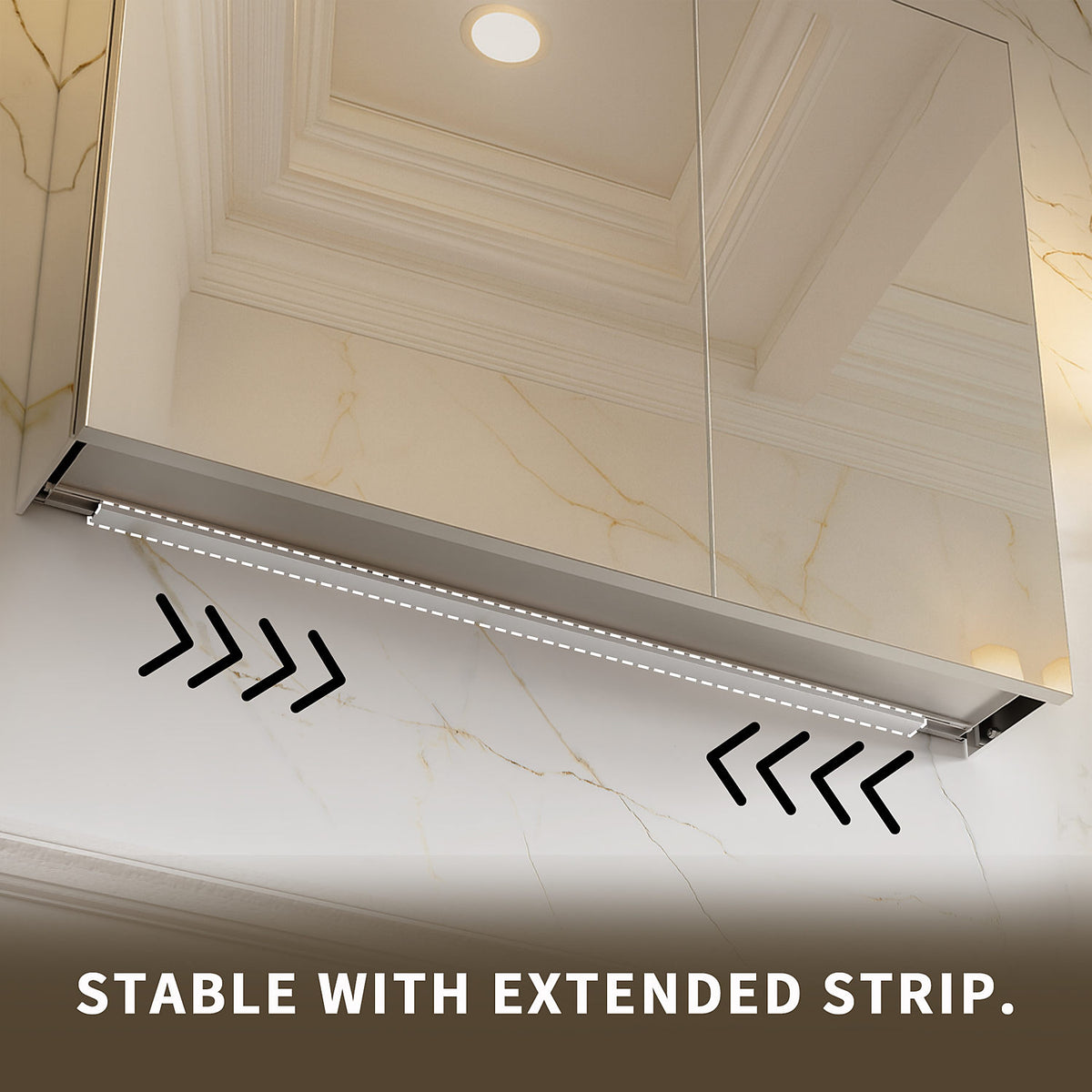 Close-up of the mirror cabinet support strip.