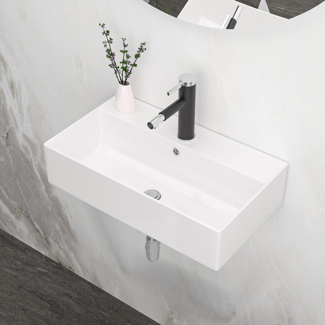 21 by 12 inch wall mounted rectangular ceramic bathroom sink