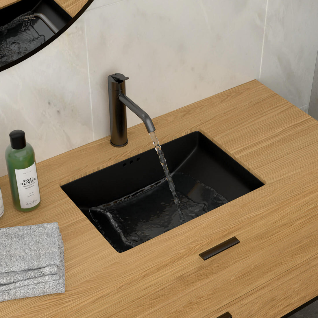 21 inch black ceramic bathroom sink with curved basin