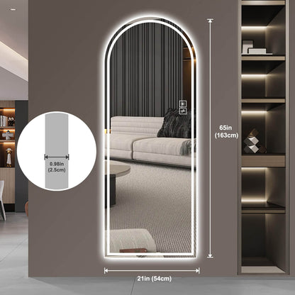21 x 65 inches arched LED mirror with 0.98 inch thickness