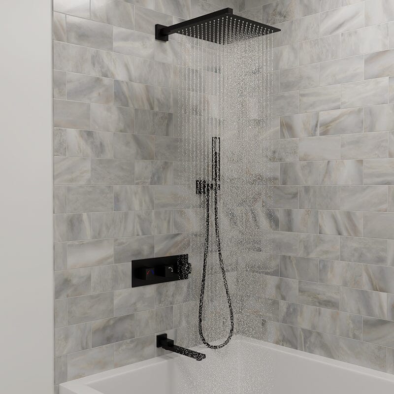 Bathroom 12&quot; Square Wall Mounted Shower Set with Hand Shower &amp; Tub Spout