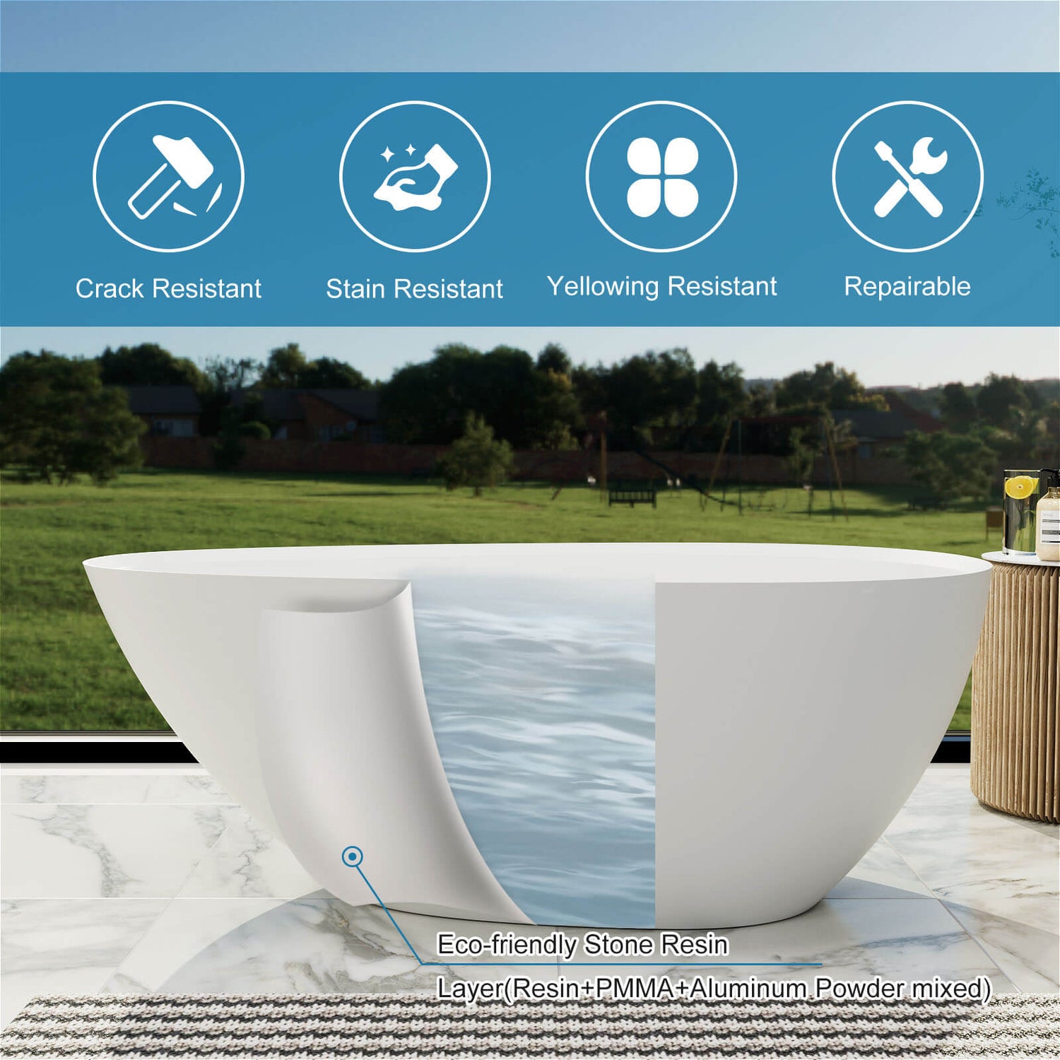 Introduction to the advantages of matte white 55&quot; small freestanding soaking tub