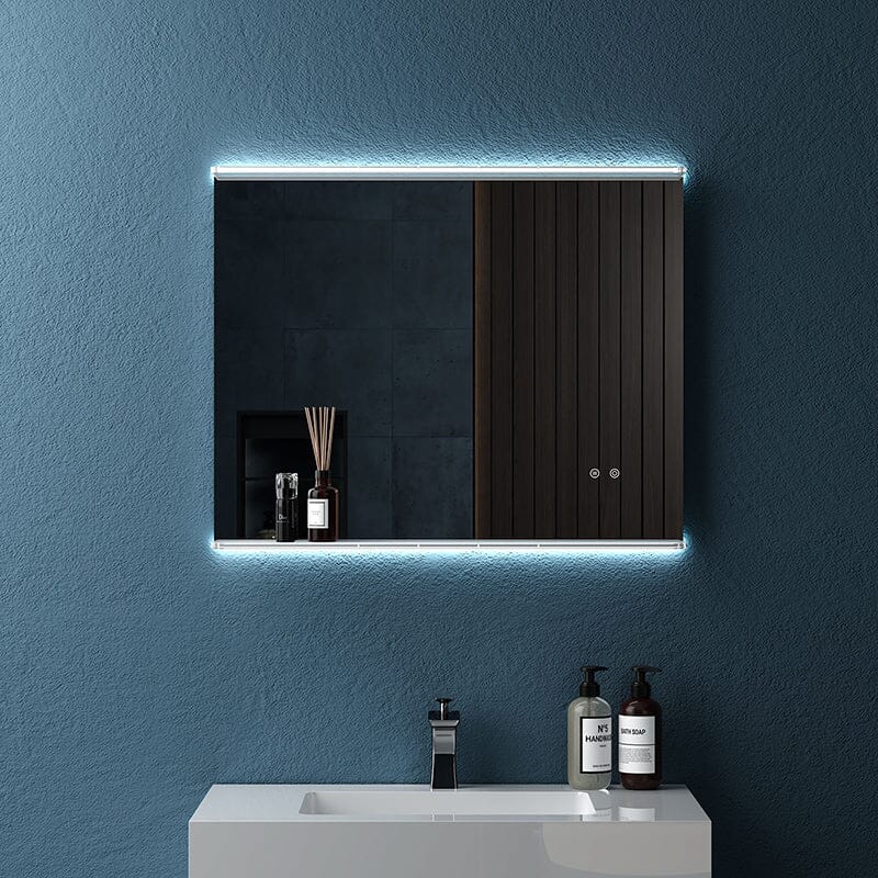 Rectangular Wall Mount LED Lighted Bathroom Vanity Mirror with Shelf