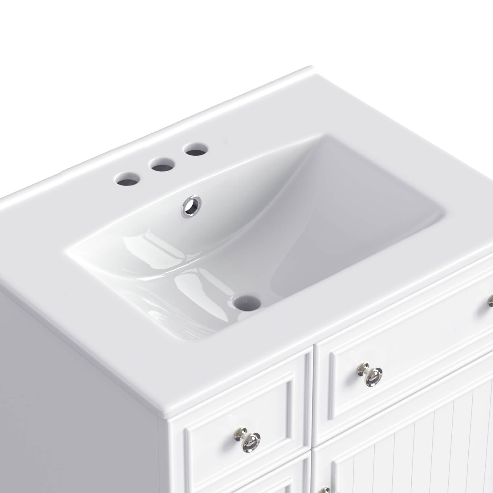 24-Inch White Vanity with ceramic sink and moisture-resistant finish