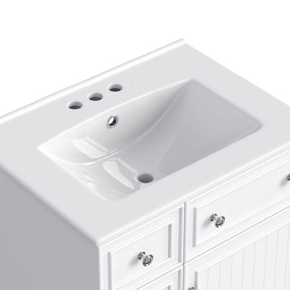 24-Inch White Vanity with ceramic sink and moisture-resistant finish
