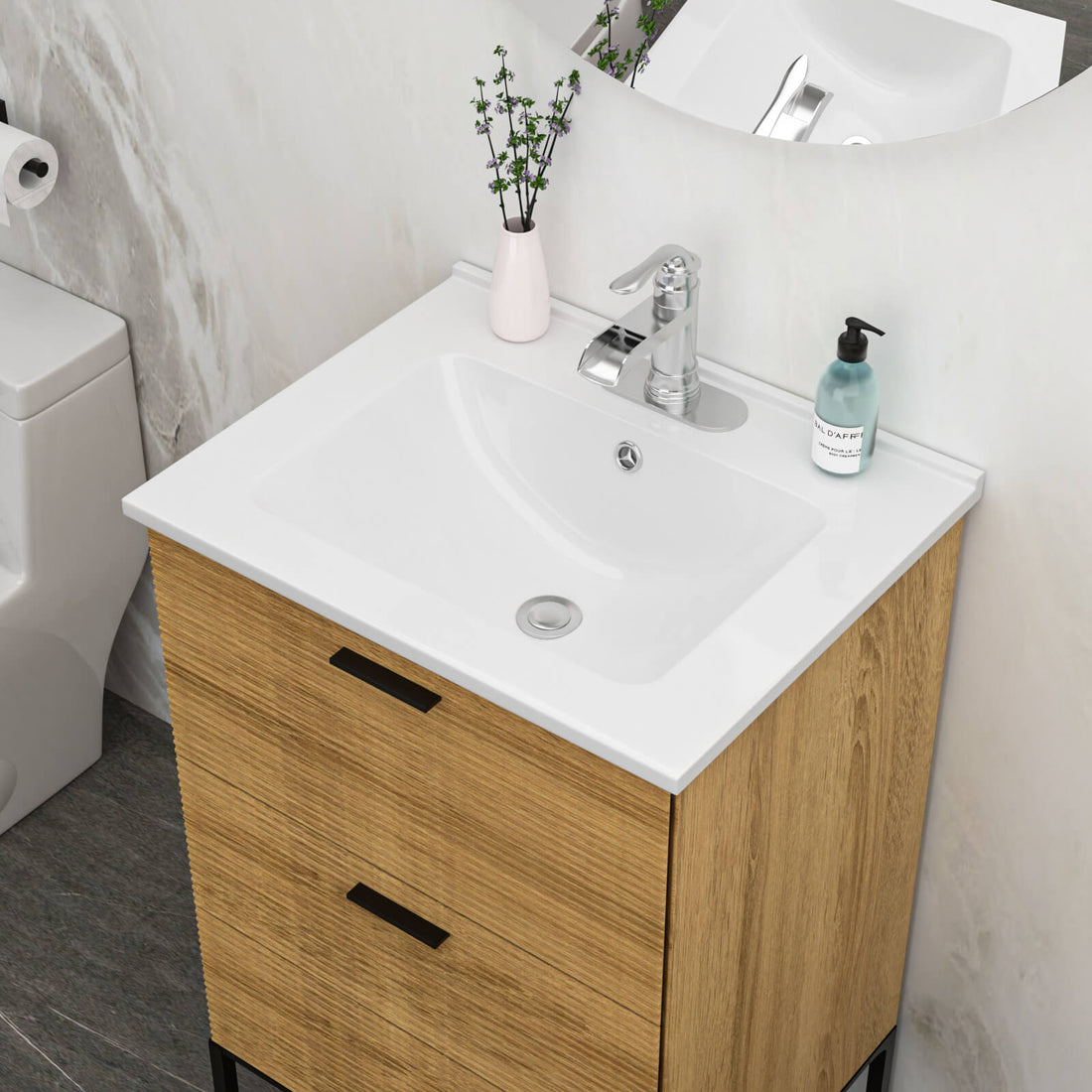 24 in x 19 in Single Hole Integrated Bathroom Sink