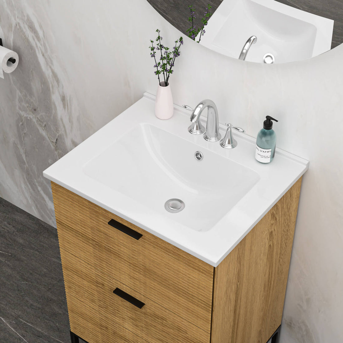 24 in x 19 in Three Hole Integrated Bathroom Sink