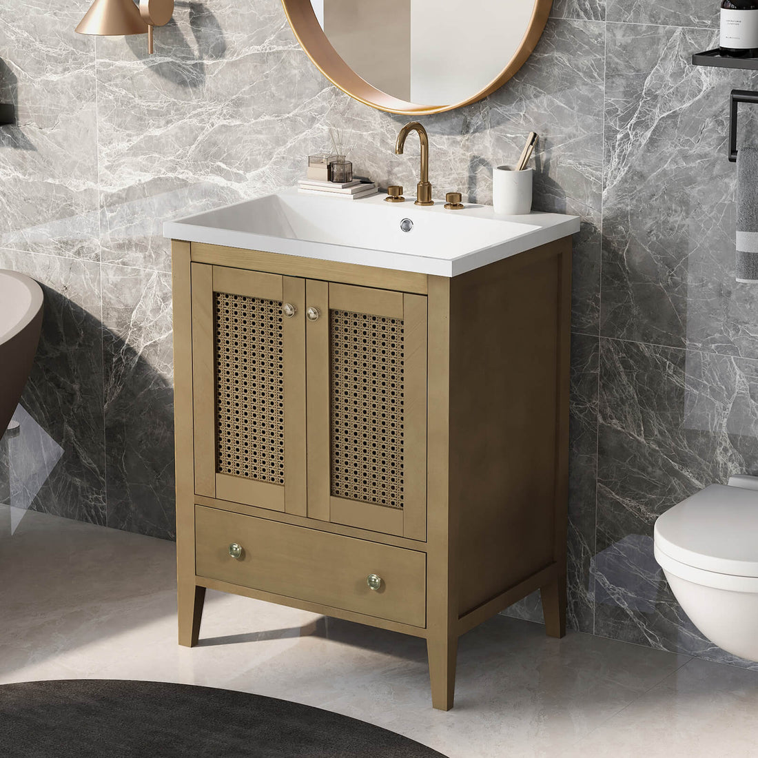 24" Bathroom Vanity with Woven Lattice Doors