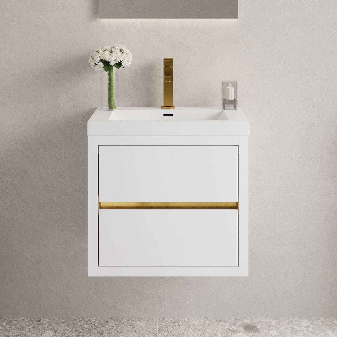 24" Modern Floating Single-Sink Vanity with Gold Accents