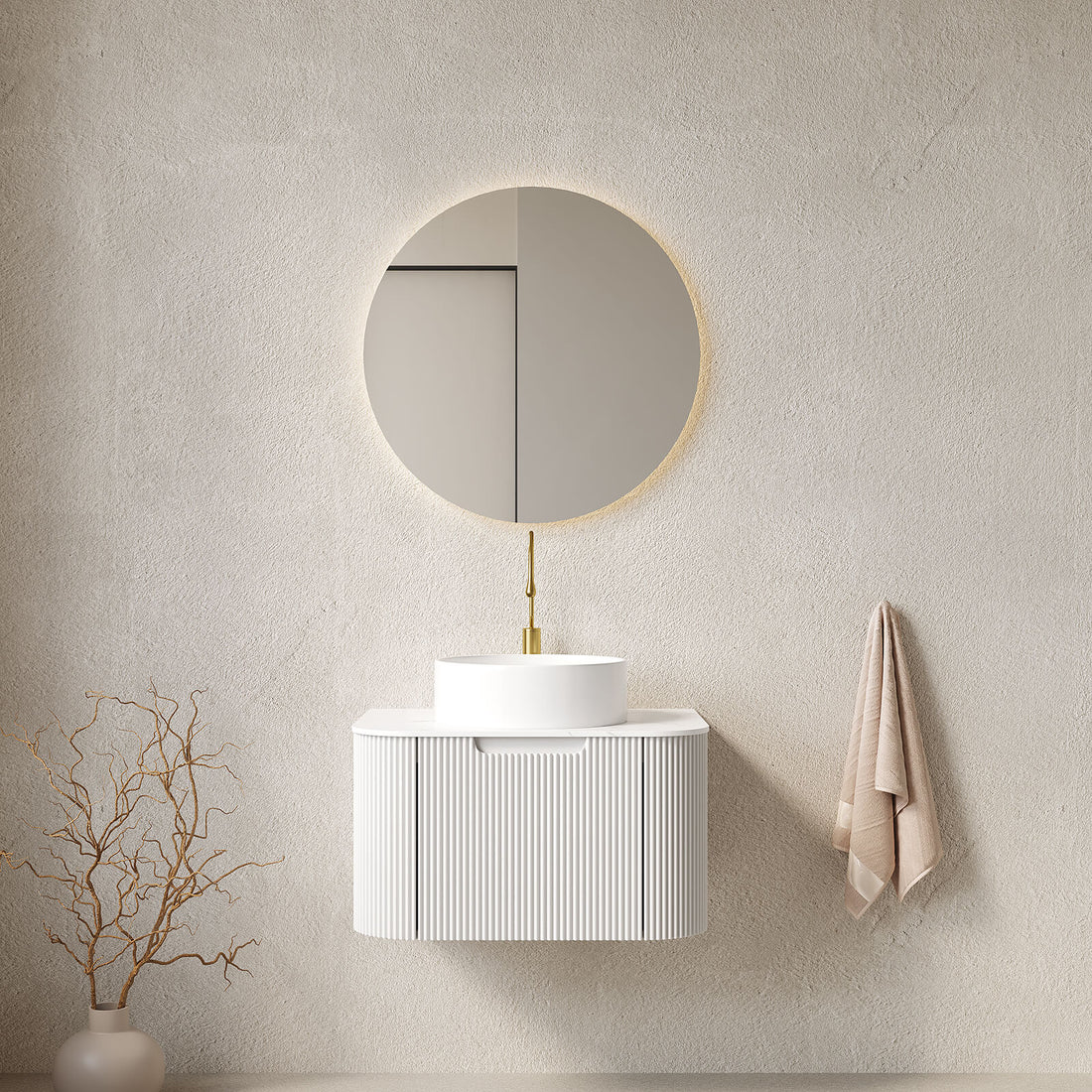 24 inch White Floating Vanity with Vessel Sink and Pre Drilled Faucet Hole