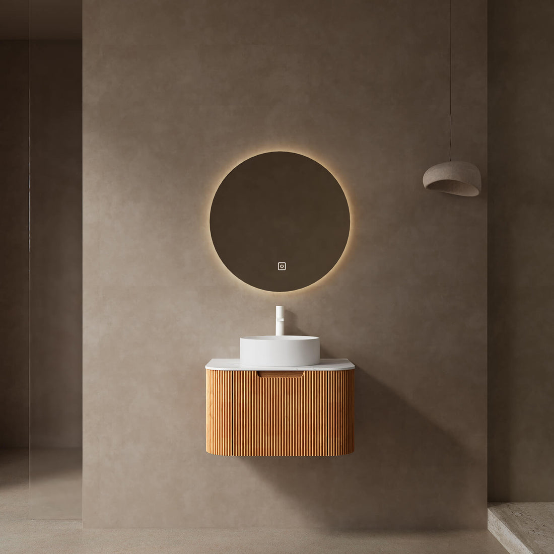 24 inch White Oak Floating Vanity with Vessel Sink and Pre Drilled Faucet Hole