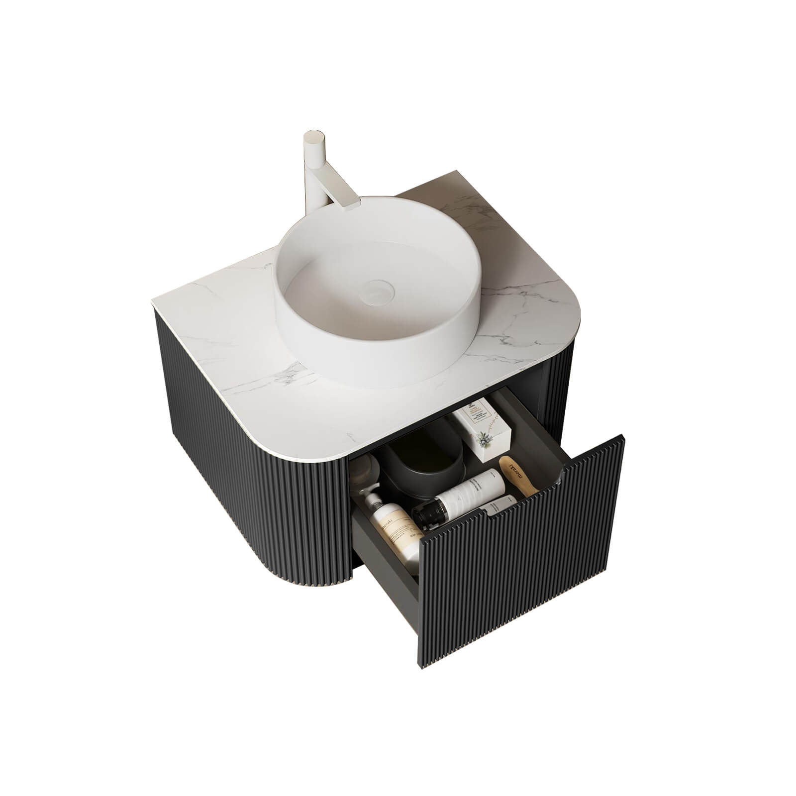 24 inch black floating vanity with vessel sink