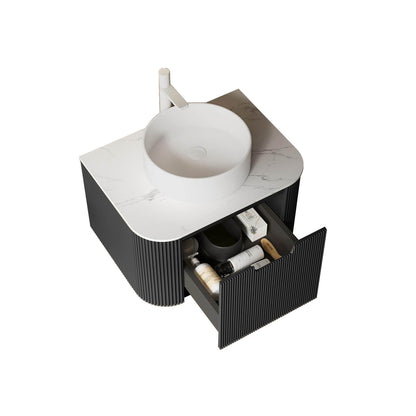 24 inch black floating vanity with vessel sink