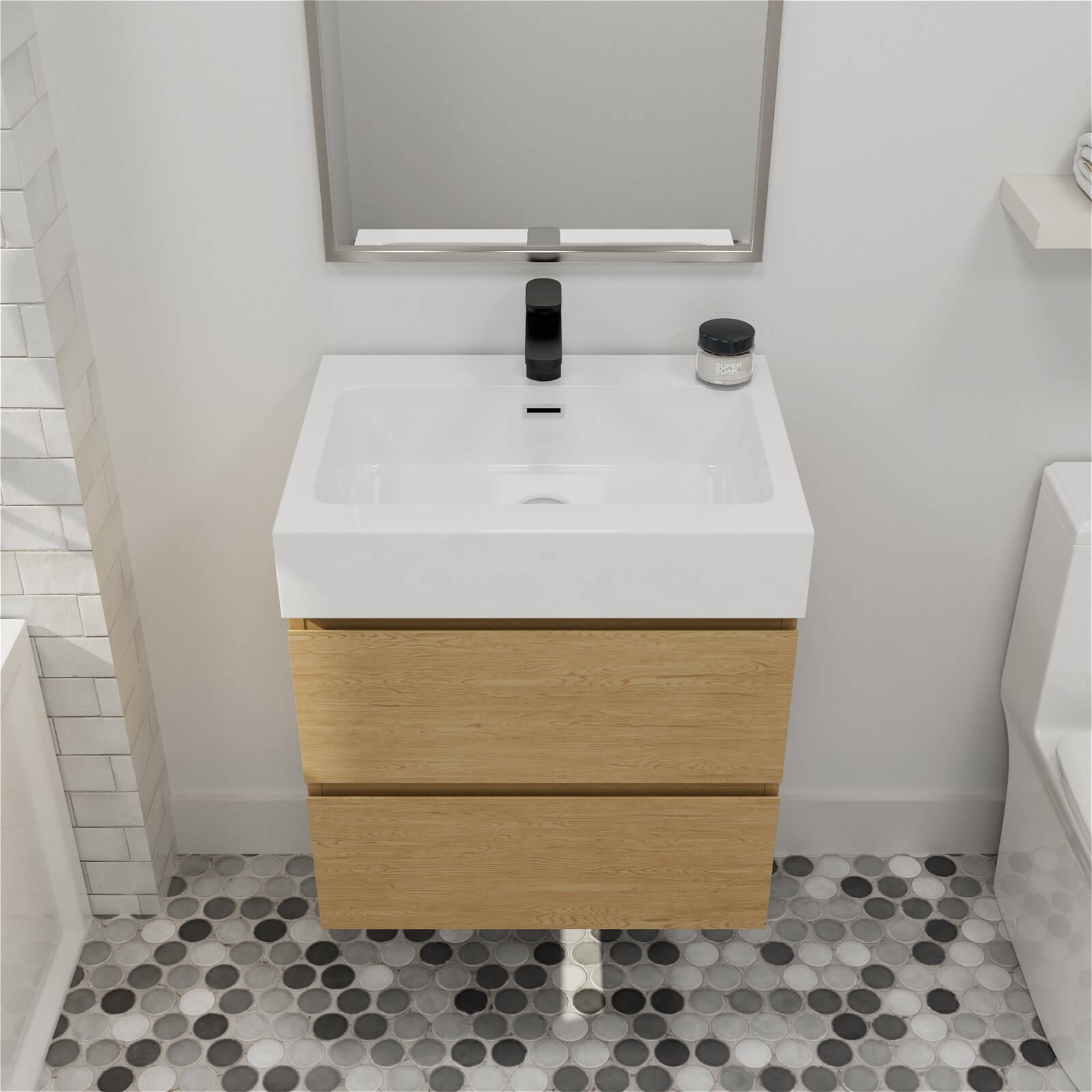 24" Oak Modern Floating Vanity with 2 Drawers