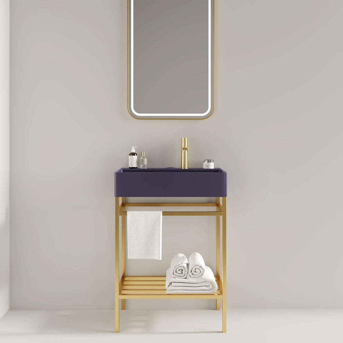 24 inch purple console bathroom sink with gold legs