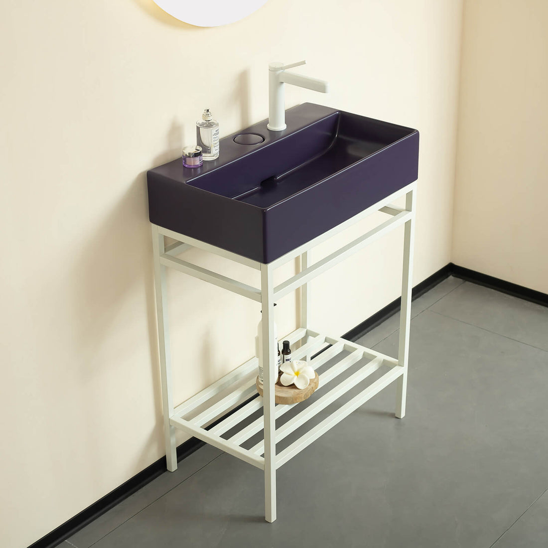 24 inch purple console bathroom sink with white legs