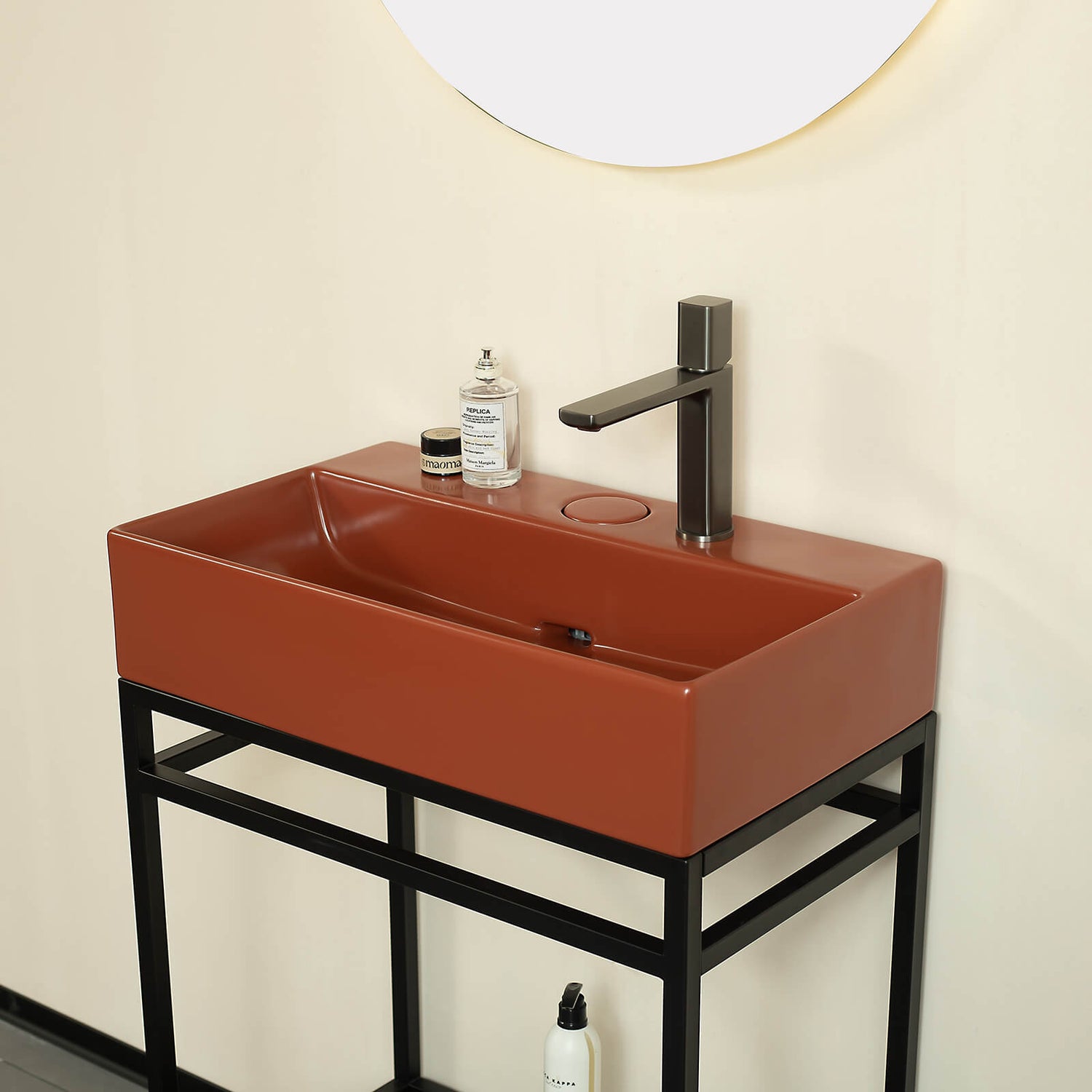 24 inch red console sink for small bathrooms