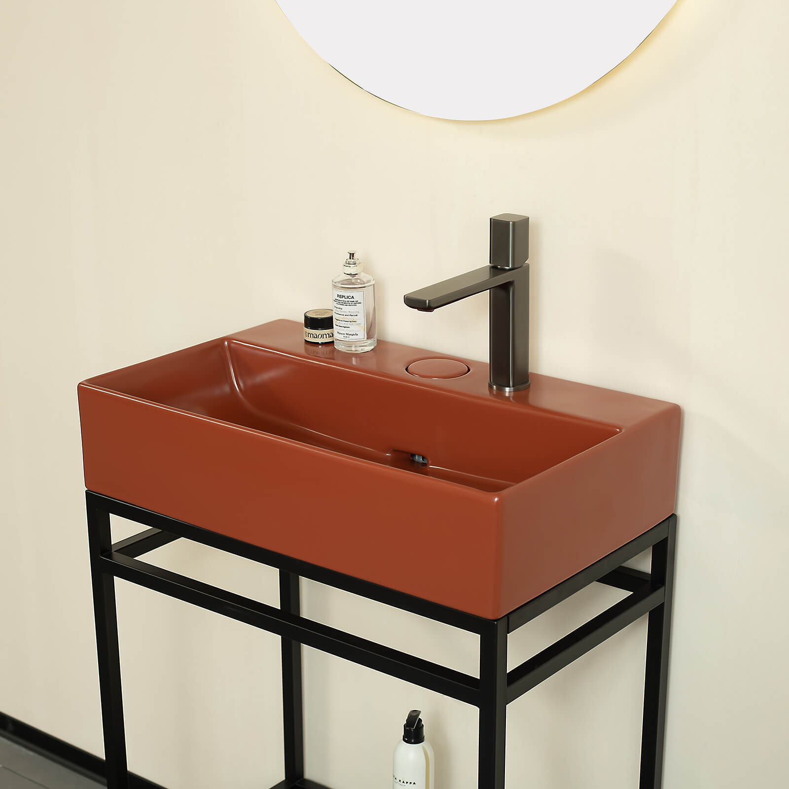 24 inch red console sink for small bathrooms