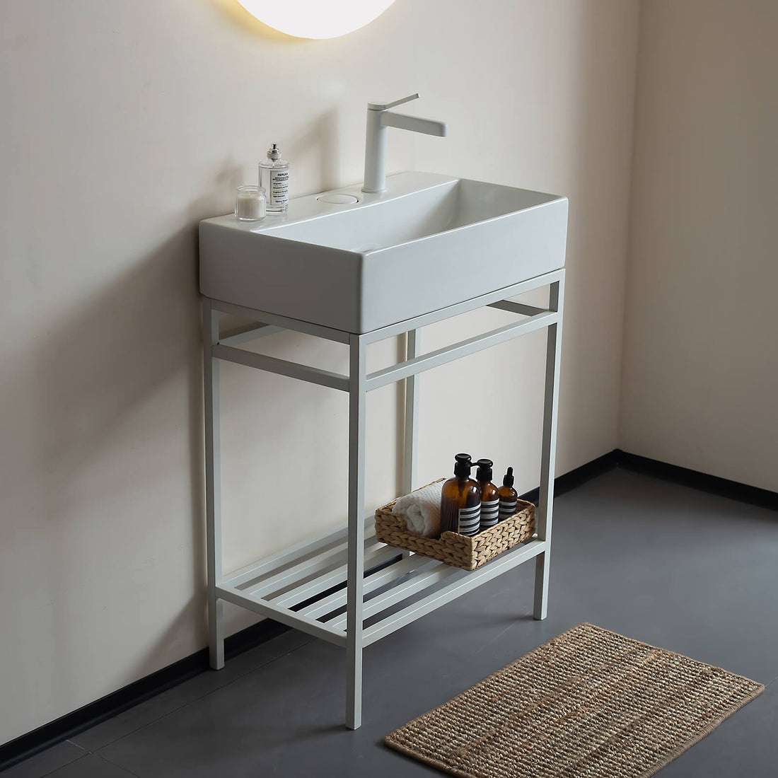 24 inch white console bathroom sink with white legs