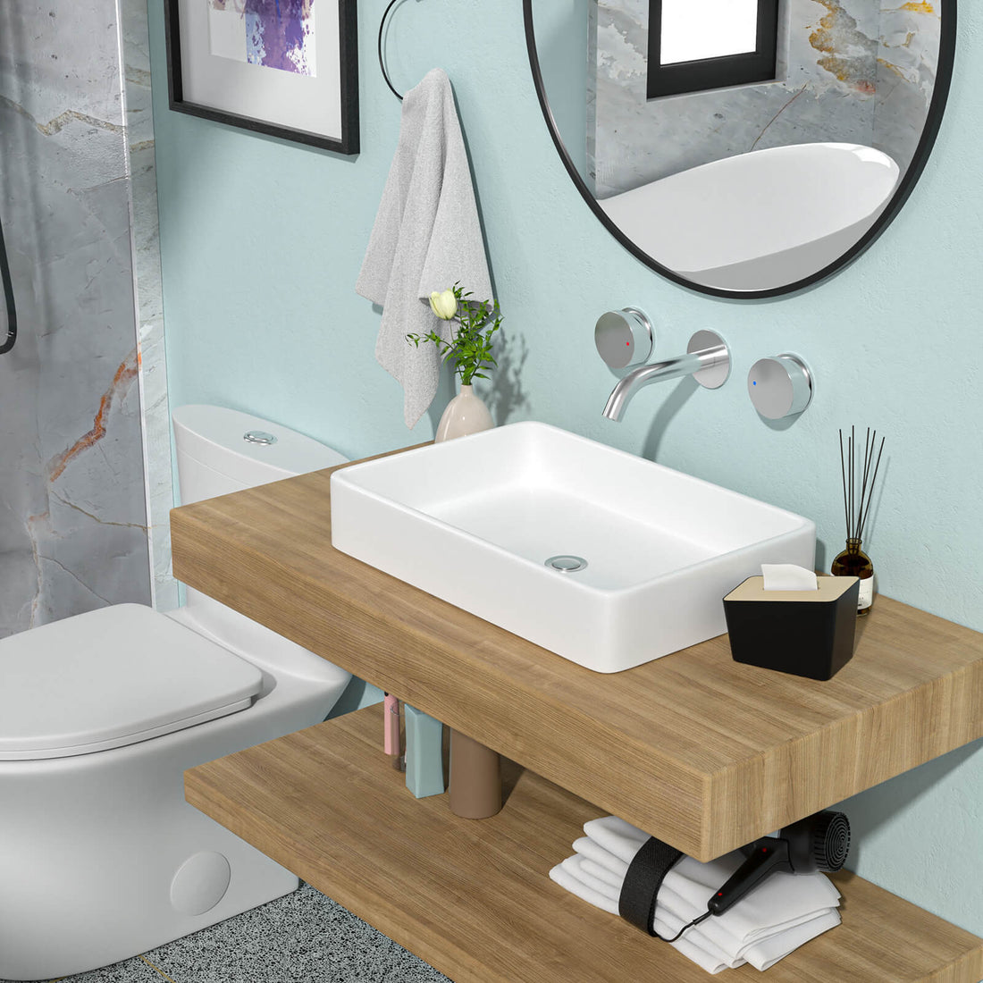 24 inch x 16 inch White Ceramic Above Counter Bathroom Sink